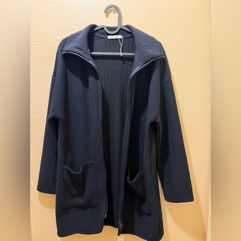 Zara  Navy Ribbed Jacket - Picture 4 of 5